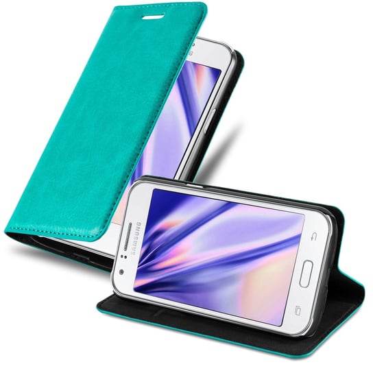 Pokrowiec Do Samsung Galaxy J1 2015 w TURKUS BENZYNOWY Etui Obudowa Ochronny Case Cover Portfel Cadorabo Cadorabo
