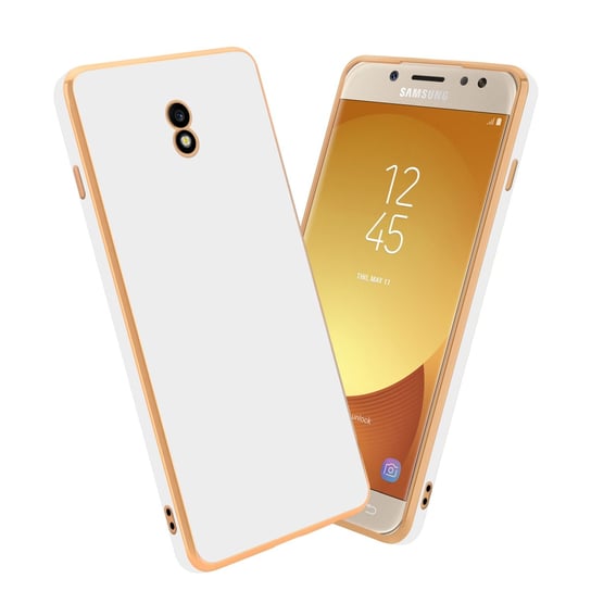 Pokrowiec Do Samsung Galaxy J3 2017 Etui w Glossy Biały - Złoto TPU Silikonowe Obudowa Case Cover Cadorabo Cadorabo