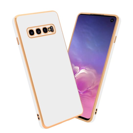 Pokrowiec Do Samsung Galaxy S10 PLUS Etui w Glossy Biały - Złoto TPU Silikonowe Obudowa Case Cover Cadorabo Cadorabo