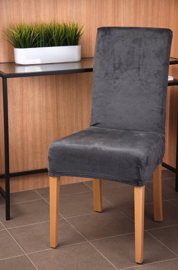 Pokrowiec elastyczny na krzesło, Welur Plus, szary BESTCOVERS