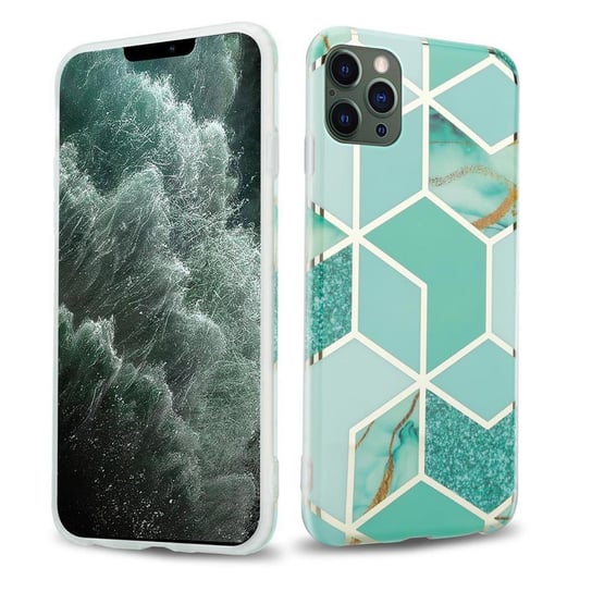 Pokrowiec Etui Do Apple iPhone 12 PRO MAX w Zielono Jasnozielono Złoty Marmur No. 3 Obudowa Case Cover Silikon Plecki Cadorabo Cadorabo