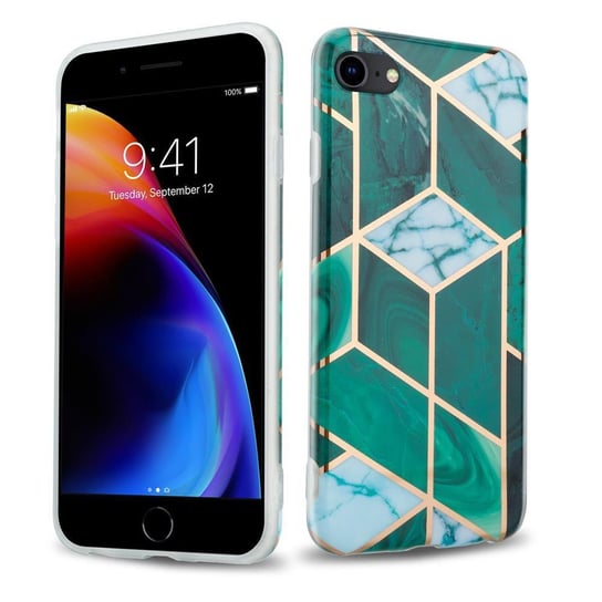 Pokrowiec Etui Do Apple iPhone 7 / 7S / 8 / SE 2020 w Ciemnozielono Biało Złoty Marmur No. 6 Obudowa Case Cover Silikon Plecki Cadorabo Cadorabo