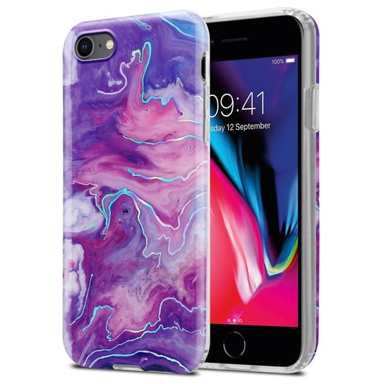 Pokrowiec Etui Do Apple iPhone 7 / 7S / 8 / SE 2020 w Fioletowo Różowy Marmur No. 19 Obudowa Case Cover Silikon Plecki Cadorabo Cadorabo