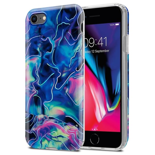 Pokrowiec Etui Do Apple iPhone 7 / 7S / 8 / SE 2020 w Niebiesko Różowy Marmur No. 17 Obudowa Case Cover Silikon Plecki Cadorabo Cadorabo