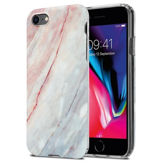 Pokrowiec Etui Do Apple iPhone 7 / 7S / 8 / SE 2020 w Różowo Biały Marmur No. 21 Obudowa Case Cover Silikon Plecki Cadorabo Cadorabo