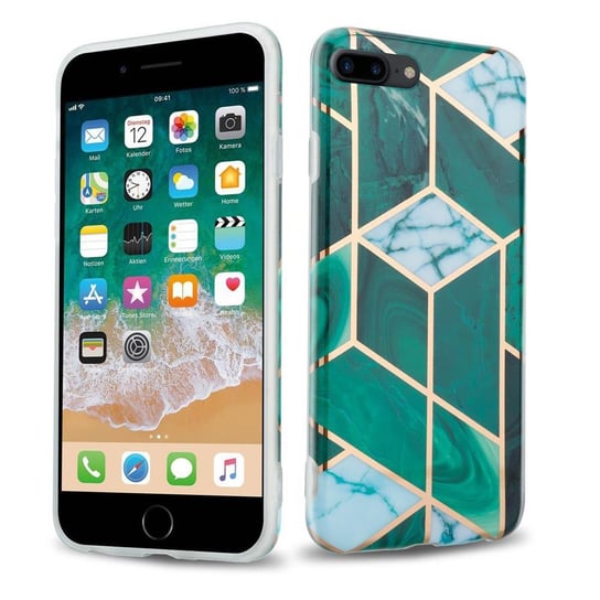 Pokrowiec Etui Do Apple iPhone 7 PLUS / 7S PLUS / 8 PLUS w Ciemnozielono Biało Złoty Marmur No. 6 Obudowa Case Cover Silikon Plecki Cadorabo Cadorabo