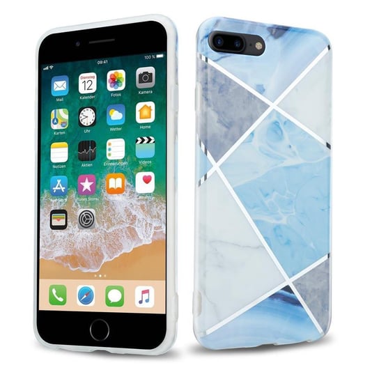 Pokrowiec Etui Do Apple iPhone 7 PLUS / 7S PLUS / 8 PLUS w Niebiesko Biało Szary Marmur No. 2 Obudowa Case Cover Silikon Plecki Cadorabo Cadorabo