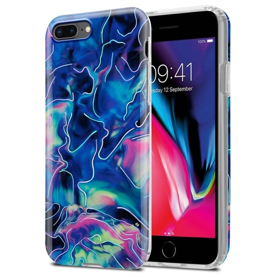 Pokrowiec Etui Do Apple iPhone 7 PLUS / 7S PLUS / 8 PLUS w Niebiesko Różowy Marmur No. 17 Obudowa Case Cover Silikon Plecki Cadorabo Cadorabo