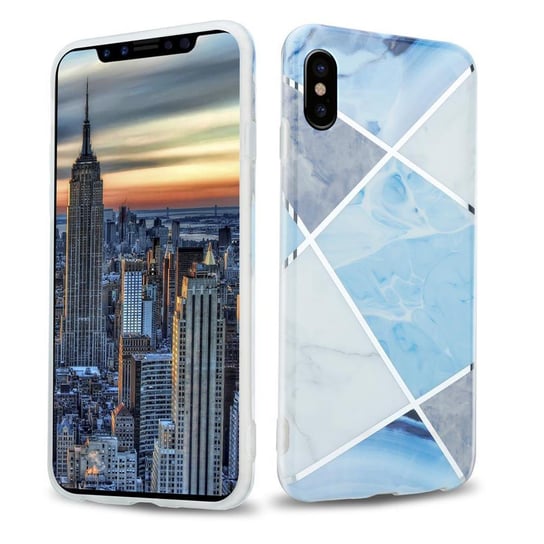 Pokrowiec Etui Do Apple iPhone X / XS w Niebiesko Biało Szary Marmur No. 2 Obudowa Case Cover Silikon Plecki Cadorabo Cadorabo