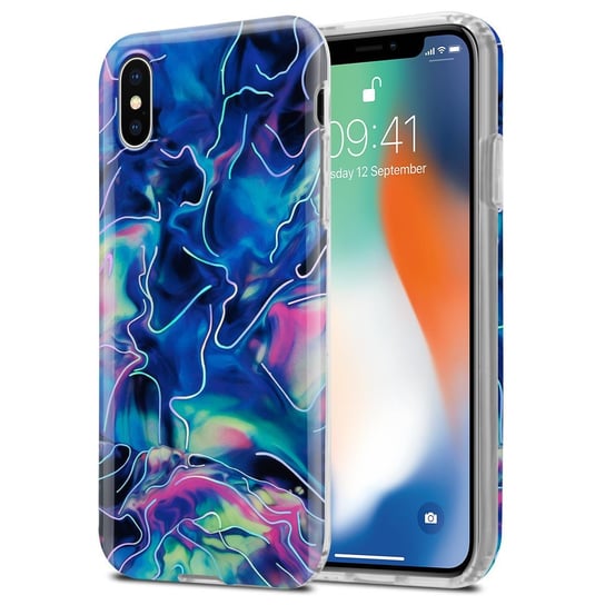 Pokrowiec Etui Do Apple iPhone X / XS w Niebiesko Różowy Marmur No. 17 Obudowa Case Cover Silikon Plecki Cadorabo Cadorabo