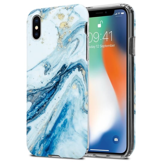 Pokrowiec Etui Do Apple iPhone XS MAX w Biało Niebieski Marmur No. 24 Obudowa Case Cover Silikon Plecki Cadorabo Cadorabo