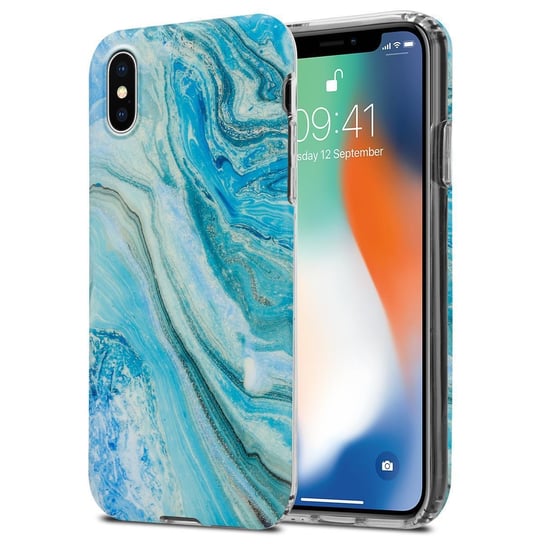 Pokrowiec Etui Do Apple iPhone XS MAX w Niebiesko Zielony Marmur No. 25 Obudowa Case Cover Silikon Plecki Cadorabo Cadorabo