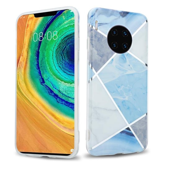 Pokrowiec Etui Do Huawei MATE 30 PRO w Niebiesko Biało Szary Marmur No. 2 Obudowa Case Cover Silikon Plecki Cadorabo Cadorabo