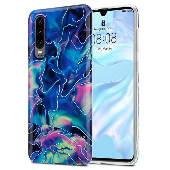 Pokrowiec Etui Do Huawei P30 w Niebiesko Różowy Marmur No. 17 Obudowa Case Cover Silikon Plecki Cadorabo Cadorabo