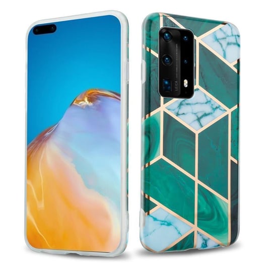 Pokrowiec Etui Do Huawei P40 w Ciemnozielono Biało Złoty Marmur No. 6 Obudowa Case Cover Silikon Plecki Cadorabo Cadorabo