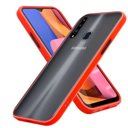 Pokrowiec Etui Do Samsung Galaxy A20s w Matowe Czerwono - Czarne Guziki TPU Hard Case Obudowa Ochronny Cadorabo Cadorabo