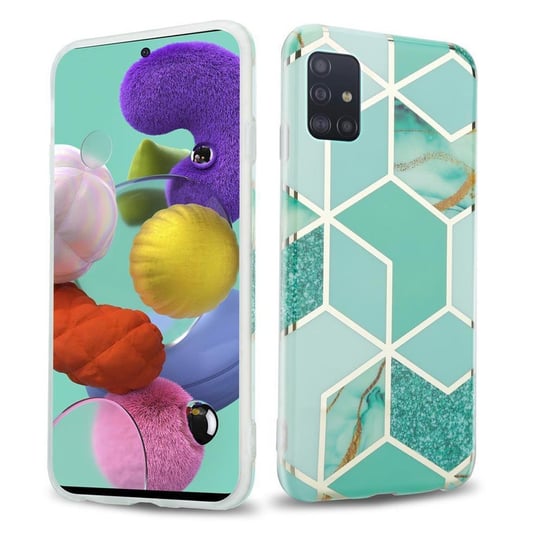 Pokrowiec Etui Do Samsung Galaxy A51 4G / M40s w Zielono Jasnozielono Złoty Marmur No. 3 Obudowa Case Cover Silikon Plecki Cadorabo Cadorabo