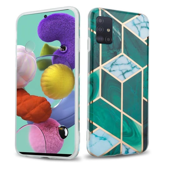 Pokrowiec Etui Do Samsung Galaxy A51 5G w Ciemnozielono Biało Złoty Marmur No. 6 Obudowa Case Cover Silikon Plecki Cadorabo Cadorabo