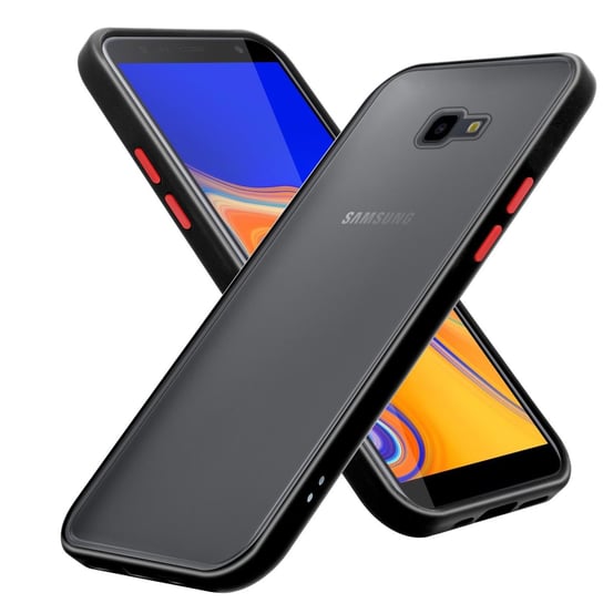 Pokrowiec Etui Do Samsung Galaxy J4 PLUS w Matowe Czarno - Czerwone Guziki TPU Hard Case Obudowa Ochronny Cadorabo Cadorabo