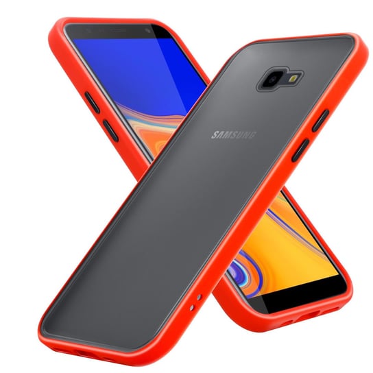Pokrowiec Etui Do Samsung Galaxy J4 PLUS w Matowe Czerwono - Czarne Guziki TPU Hard Case Obudowa Ochronny Cadorabo Cadorabo