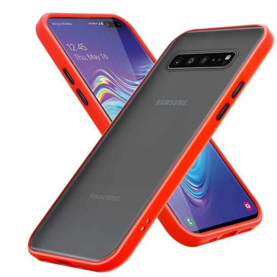 Pokrowiec Etui Do Samsung Galaxy S10 4G w Matowe Czerwono - Czarne Guziki TPU Hard Case Obudowa Ochronny Cadorabo Cadorabo