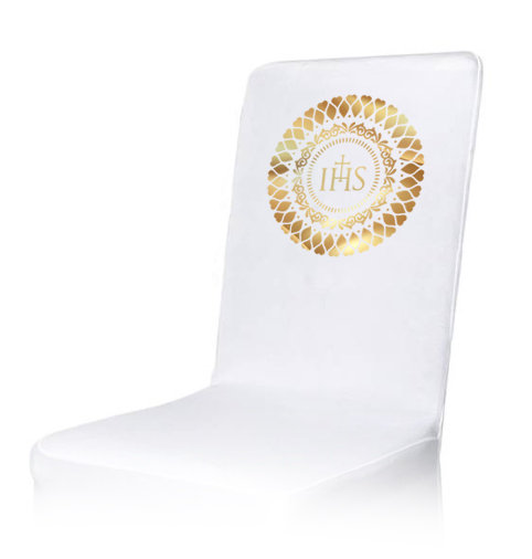 Pokrowiec komunijny na krzesło napis złocony Emblemat Hostia uniwersalny Inna marka