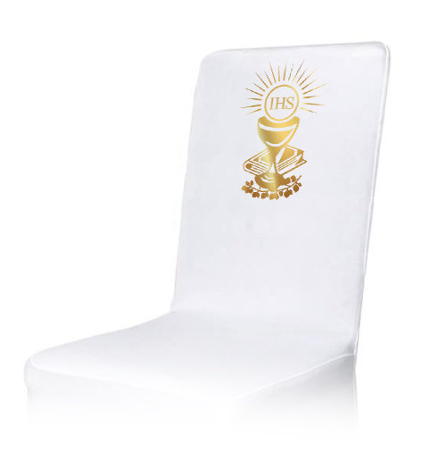 Pokrowiec komunijny na krzesło napis złocony Emblemat Kielich uniwersalny Inna marka