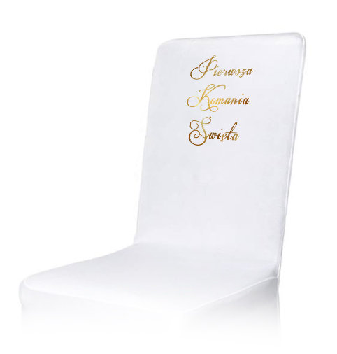 Pokrowiec komunijny na krzesło napis złocony Komunia Inna marka