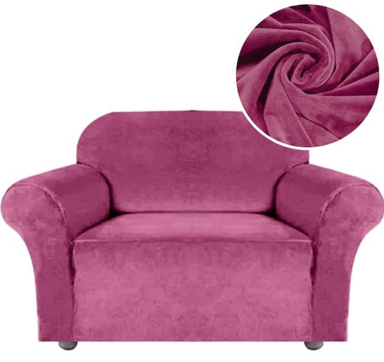 Pokrowiec Na Fotel Kanapę Sofę Elastyczny Welur Premium Aksamit 90-140 Cm 1 Os Ciemny Róż Domidekor