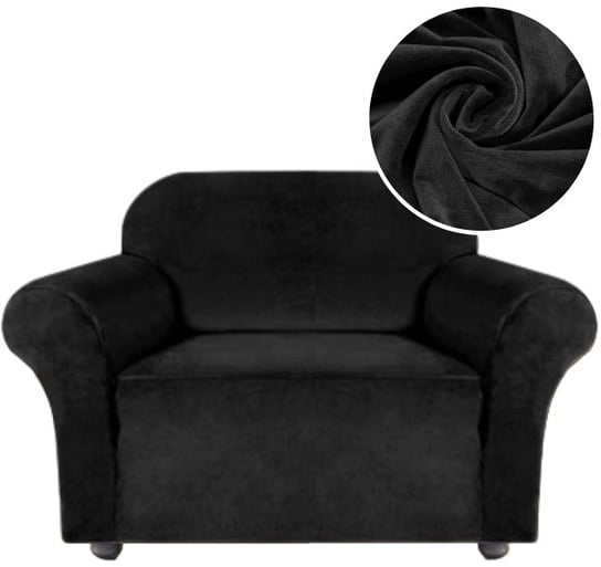 Pokrowiec Na Fotel Kanapę Sofę Elastyczny Welur Premium Aksamit 90-140 Cm 1 Os Czarny Domidekor