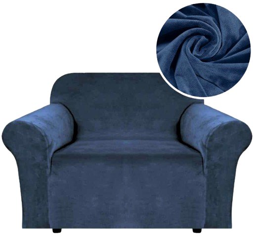 Pokrowiec Na Fotel Kanapę Sofę Elastyczny Welur Premium Aksamit 90-140 Cm 1 Os Granatowy Domidekor