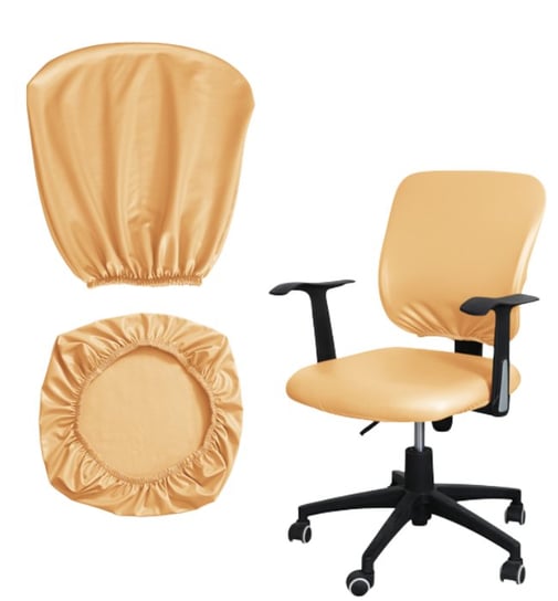 Pokrowiec Na Fotel Krzesło Obrotowe Biurowe Skóra Syntetyczna Beżowy 2 Części Domidekor