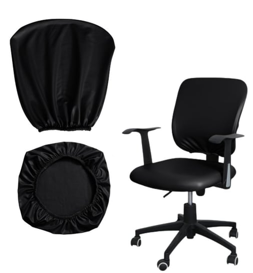 Pokrowiec Na Fotel Krzesło Obrotowe Biurowe Skóra Syntetyczna Czarny 2 Części Domidekor