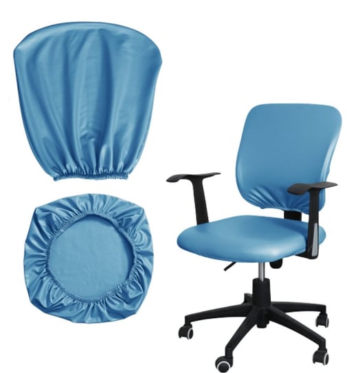 Pokrowiec Na Fotel Krzesło Obrotowe Biurowe Skóra Syntetyczna Niebieski 2 Części Domidekor