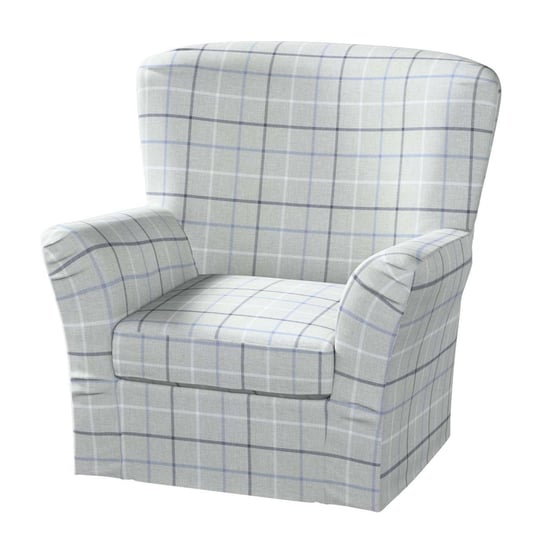 Pokrowiec na fotel Tomelilla wysoki z zakładkami, Edinburgh, błękitno-szara krata, 78x60x88 cm Dekoria