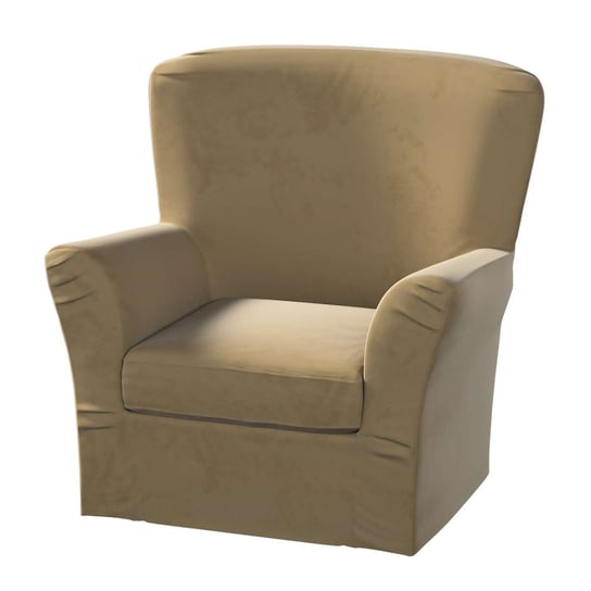 Pokrowiec na fotel Tomelilla wysoki z zakładkami, Living Velvet, jasny brąz, 78x60x88 cm Dekoria