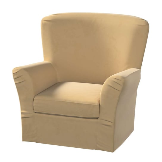 Pokrowiec na fotel Tomelilla wysoki z zakładkami, Living Velvet, jasny camelowy, 78x60x88 cm Dekoria