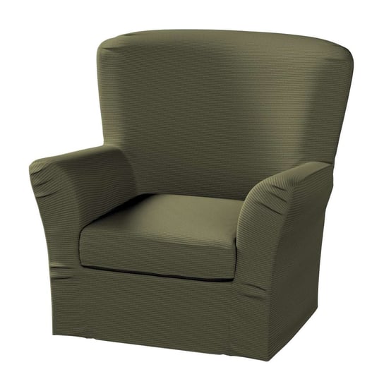 Pokrowiec na fotel Tomelilla wysoki z zakładkami, Manchester, ciemnooliwkowy sztruks, 78x60x88 cm Dekoria
