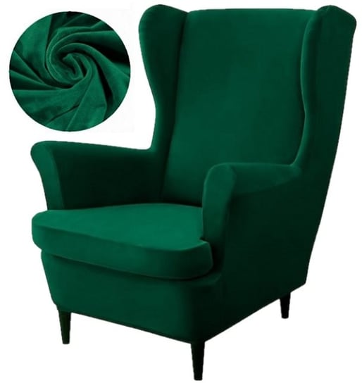 Pokrowiec Na Fotel Uszak Welur Premium Aksamit Elastyczny Zielony Domidekor