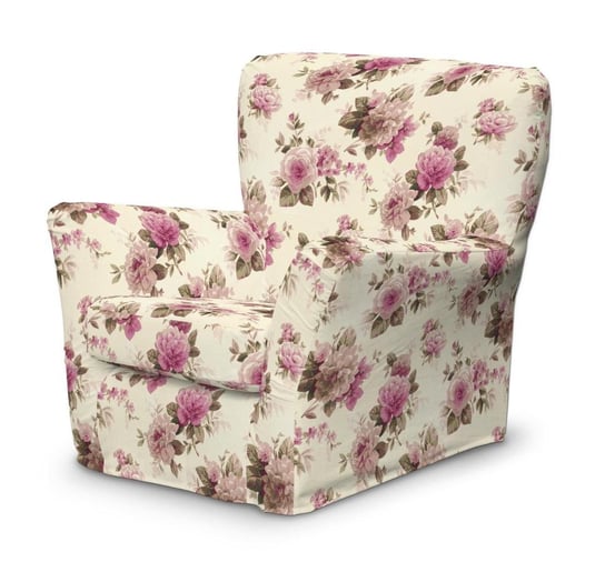 Pokrowiec na fotel z zakładkami Tomelilla, DEKORIA, Mirella, różowo-beżowe róże Dekoria