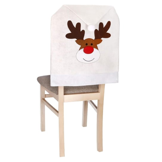 Pokrowiec na krzesło, czapka świąteczny renifer, biały Springos