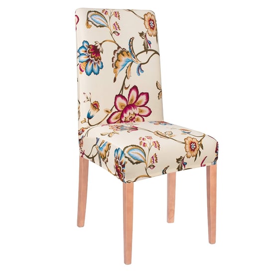 Pokrowiec na krzesło elastyczny, kremowe kwiaty Springos