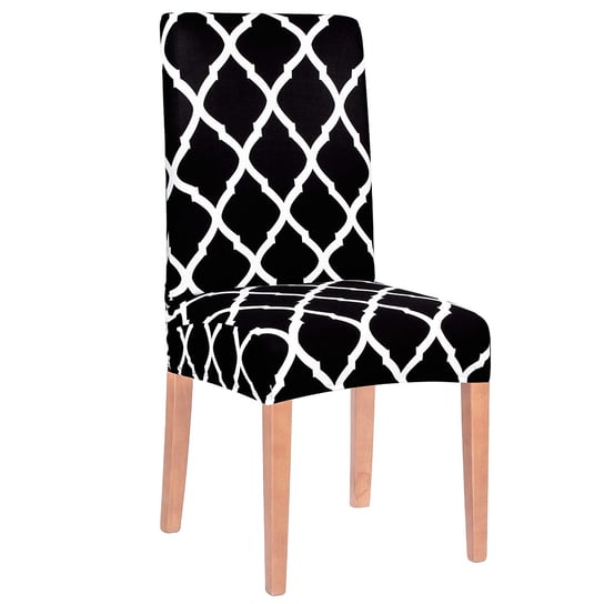 Pokrowiec na krzesło elastyczny, marokańska koniczyna, czarny Springos