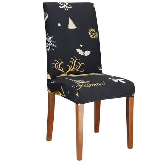 Pokrowiec na krzesło elastyczny świąteczny czarny Springos
