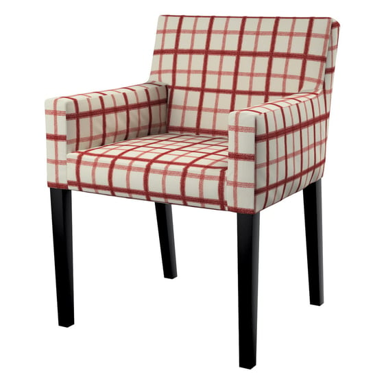 Pokrowiec na krzesło Nils, ecru tło, czerwona kratka, krzesło Nils, Avinon Inna marka