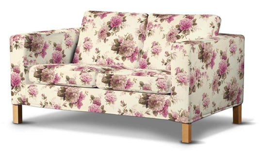 Pokrowiec na nierozkładaną sofę 2-osobową Karlanda, DEKORIA, Mirella, różowo-beżowe róże Dekoria