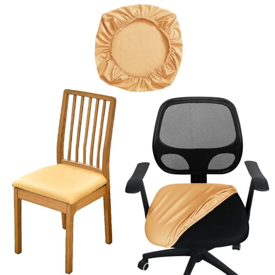 Pokrowiec Na Siedzisko Fotel Biurowy Krzesło Taboret Skóra Syntetyczna Beżowy Domidekor