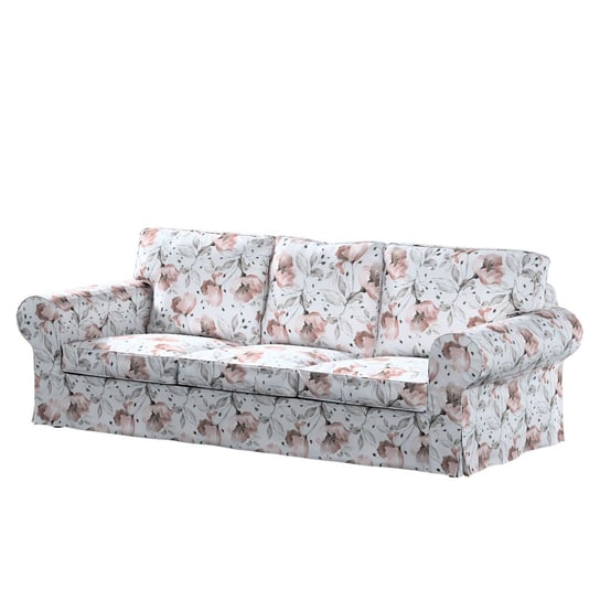 Pokrowiec na sofę 3-osobową rozkładaną Ektorp, DEKORIA, PIXBO, różowe kwiaty na kremowym tle, 222x98x73 cm Dekoria