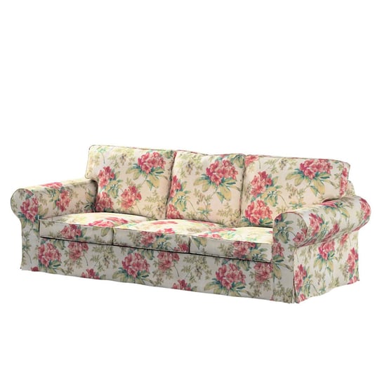 Pokrowiec na sofę 3-osobową rozkładaną Ektorp, DEKORIA, PIXBO, różowe kwiaty na tle ecru, 222x98x76 cm Dekoria