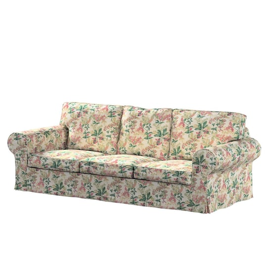 Pokrowiec na sofę 3-osobową rozkładaną Ektorp, DEKORIA, różowo-beżowe rośliny na tle ecru, 218x88x88 cm Dekoria